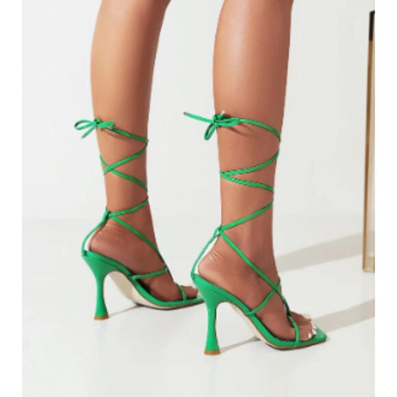 Vivianly Womens Kimi Green 4" Heels Open Toe Leg Wrap Lace Up Sandals Sz 9 - Picture 4 of 9